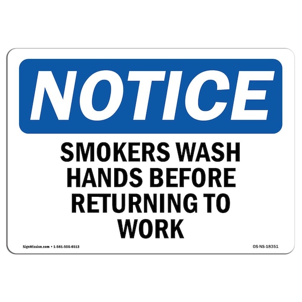 OSHA, Smokers Wash Hands Before Returning To Work, 5in X 3.5in, 10PK, 3.5" W, 5" L, Landscape, PK10